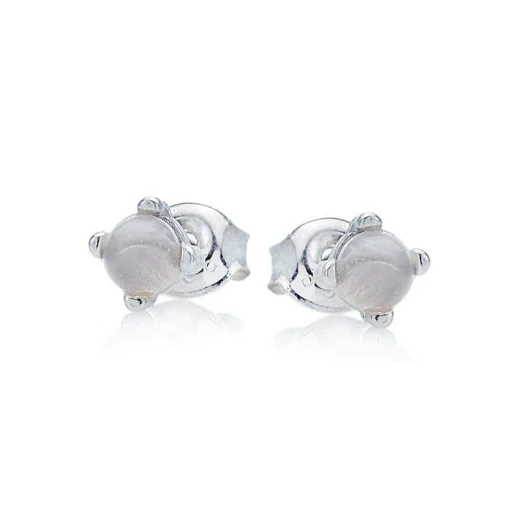 Stud earrings with round white moonstone, in 925 rhodium silver