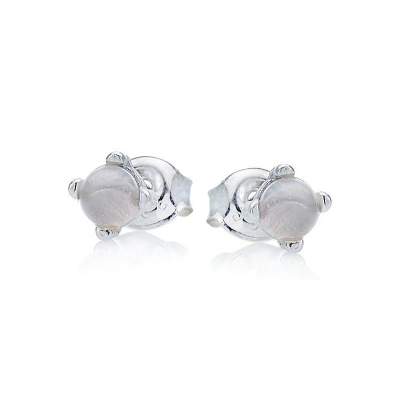 Stud earrings with round white moonstone, in 925 rhodium silver