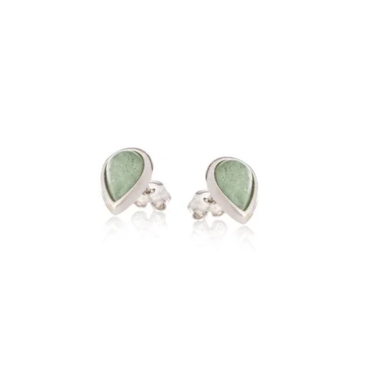 Stud earrings with natural green aventurine drop, in 925 rhodium silver