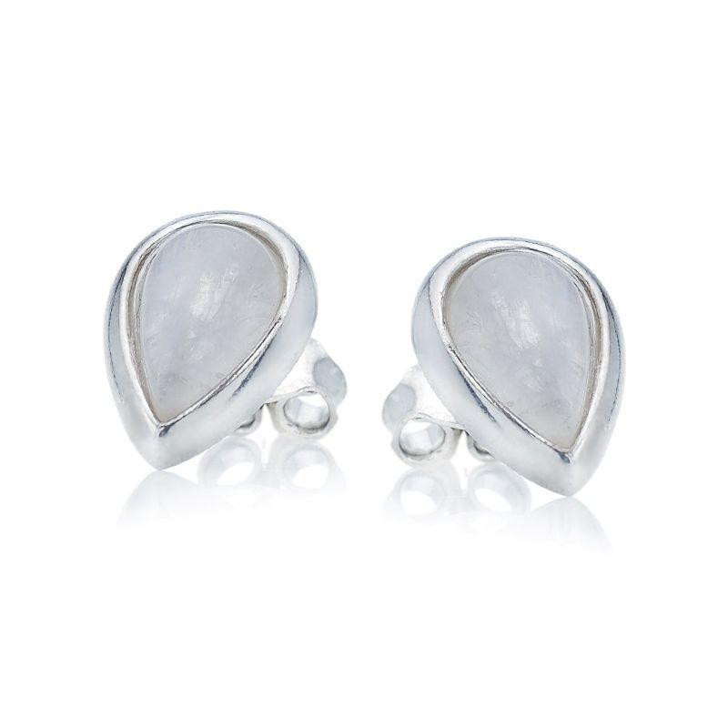 Orecchini a lobo in pietra di luna bianca goccia, argento rodiato 925, 8x6 mm — foto 1