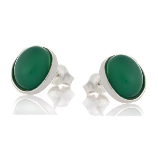 Earrings with natural tinted green agate, in 925 rhodium silver