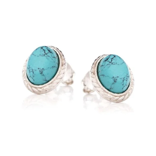 Stud earrings with oval turquoise, in aged 925 silver