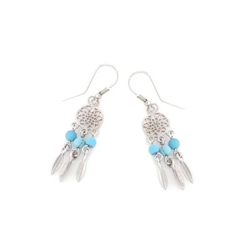 Stud earrings with round turquoise, in 925 rhodium silver