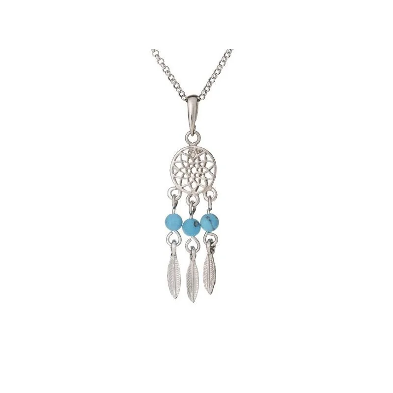 Necklace with round turquoise, in rhodium-plated silver 925, length 42 + 3 cm