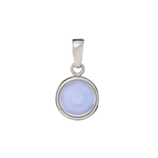 Pendant with round blue lace agate, in 925 rhodium silver, diameter 1.2+0.8 cm