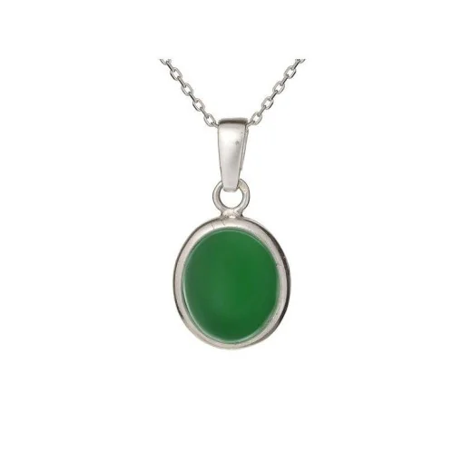 Pendant with oval tinted green agate, 925 rhodium silver, height 1.5+0.8 cm