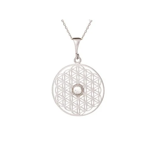 Flower of life pendant with multi-colored labradorite, 925 rhodium-plated silver, 2.7+1 cm