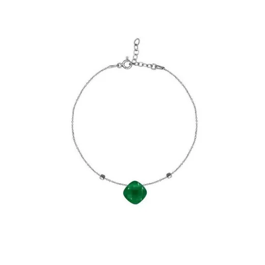 Bracelet with natural green chalcedony, in 925 rhodium silver, length 16+3 cm