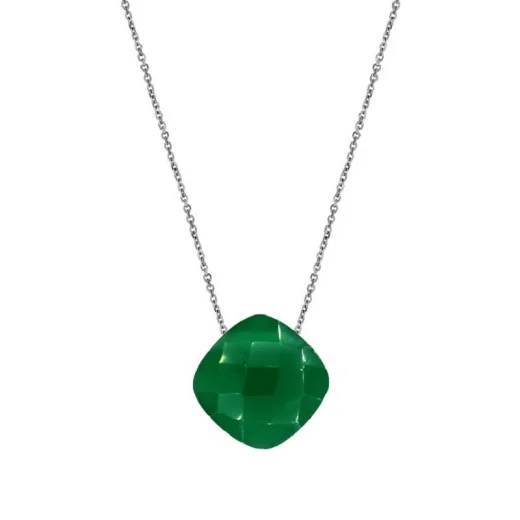 Necklace with green chalcedony, in 925 rhodium silver, length 42 + 3 cm