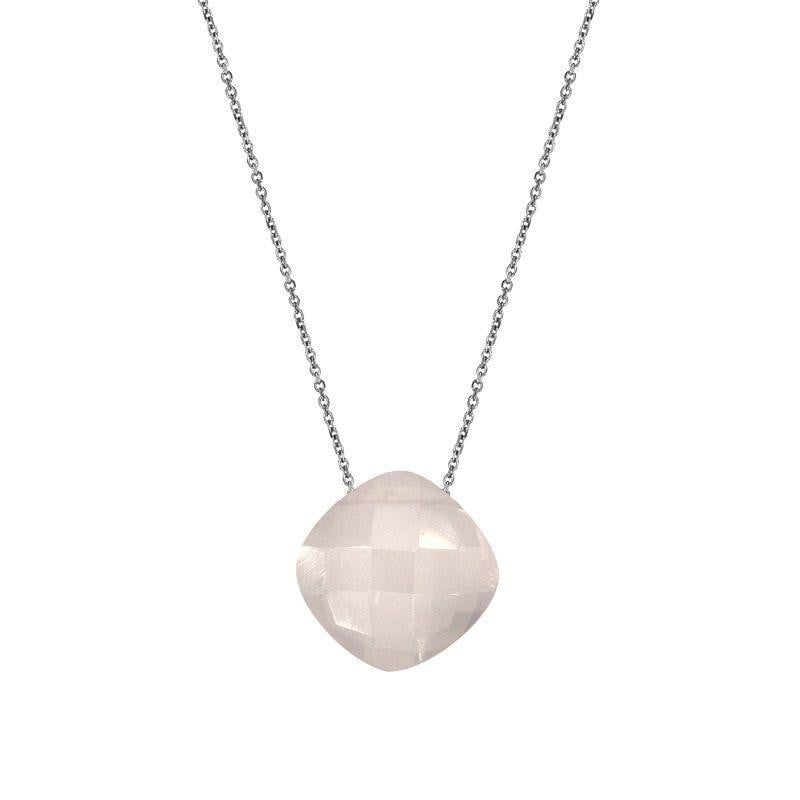 Collana in quarzo rosa cuscino naturale, in argento rodiato 925, 42+3 cm