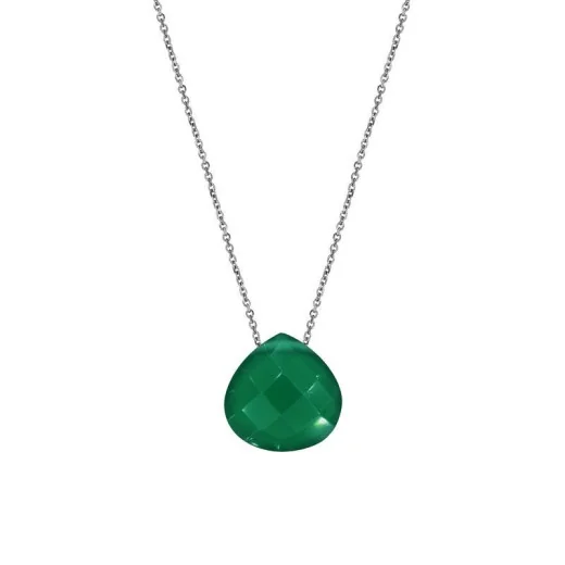 Heart necklace with green chalcedony, in 925 rhodium silver, length 42 + 3 cm