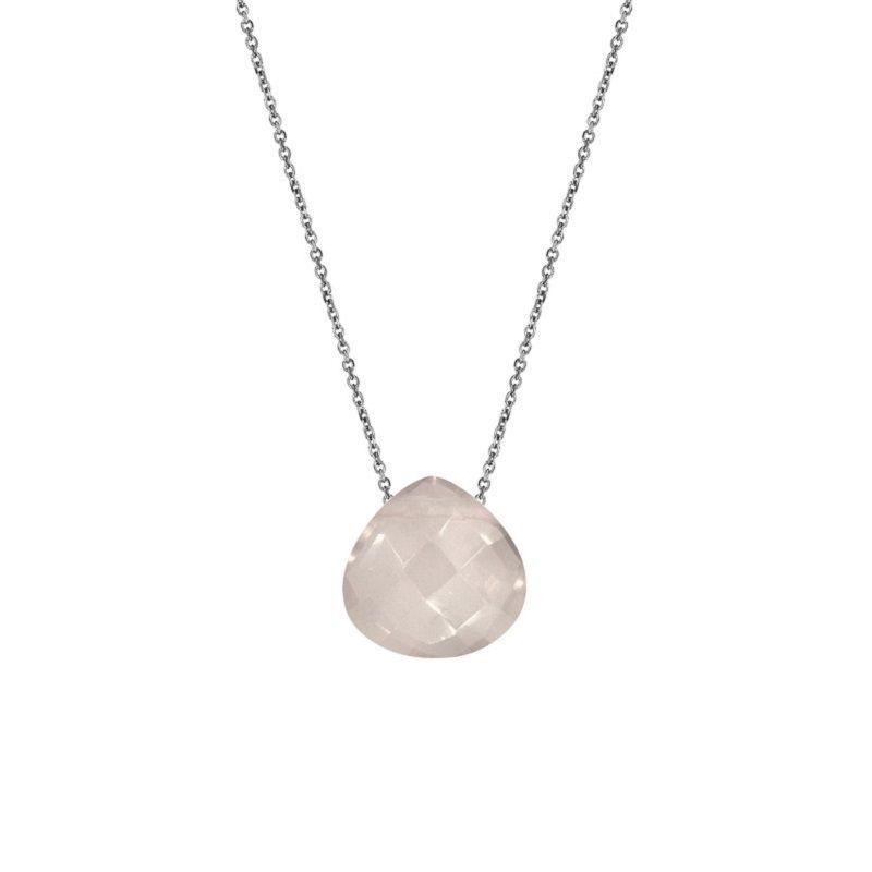 Collana cuore in quarzo rosa naturale, in argento rodiato 925, 42+3 cm — foto 1