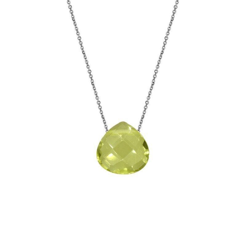 Collana cuore in quarzo giallo naturale, in argento rodiato 925, 42+3 cm — foto 1