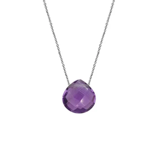 Heart necklace with purple amethyst, in 925 rhodium silver, length 42 + 3 cm