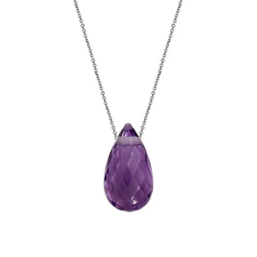 Necklace with purple amethyst, in rhodium-plated silver 925, length 42 + 3 cm