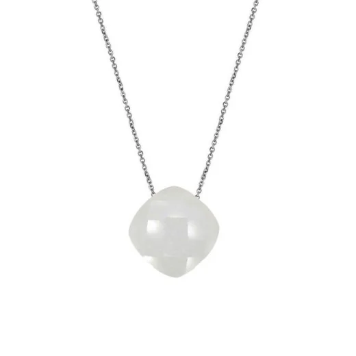 Necklace with white moonstone, in rhodium-plated silver 925, length 42 + 3 cm