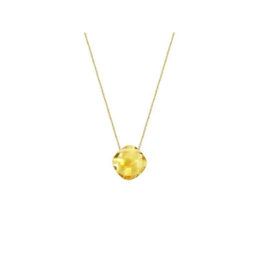 Necklace with natural yellow cushion citrine, in 750 gold, length 42 + 3 cm