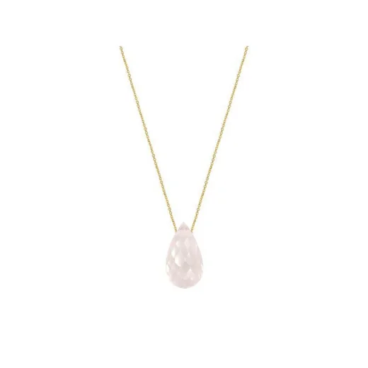 Necklace with natural rose quartz drop, in 750 gold, length 42 + 3 cm