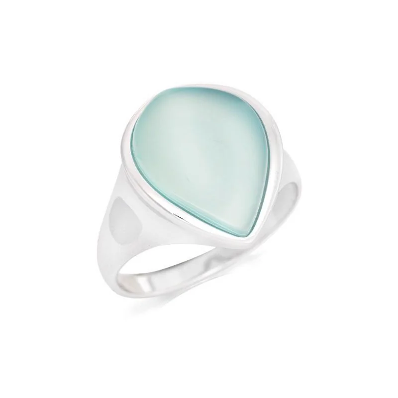 Ring with natural aqua tinted agate, in rhodium-plated silver 925