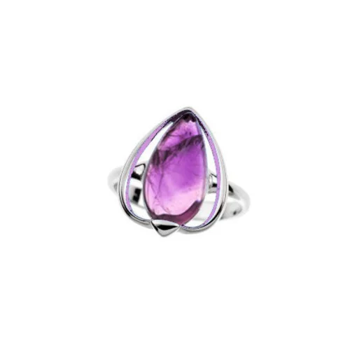 Ring with natural purple amethyst, in rhodium-plated silver 925