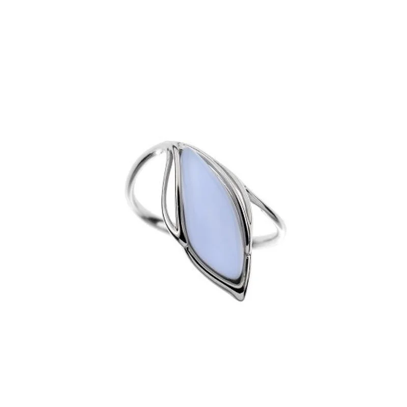 Ring with natural blue lace agate, in 925 rhodium silver