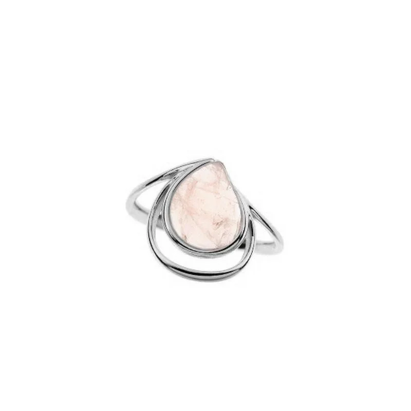 Ring with natural rose quartz, in 925 rhodium silver