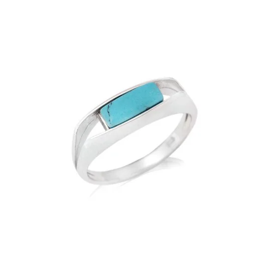 Ring with reconstituted natural turquoise, in 925 rhodium silver