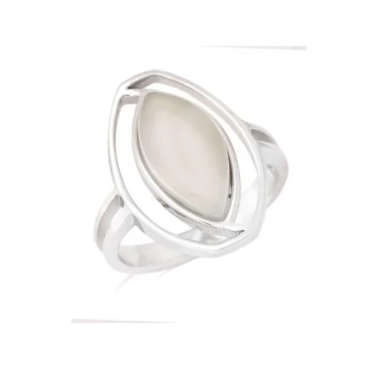 Ring with natural aqua tinted agate, in rhodium-plated silver 925