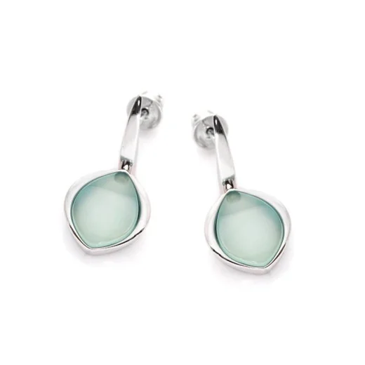 Natural Aqua Dyed Agate Dangle Earrings, 925 Silver