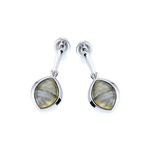 Dangle earrings with multi-colored labradorite, in 925 rhodium-plated silver