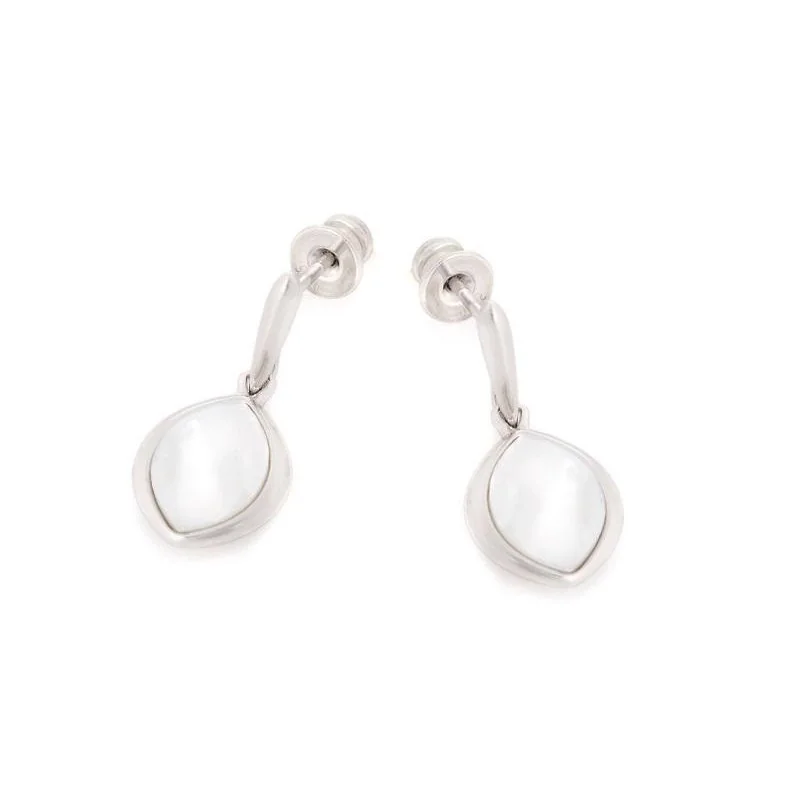 Earrings with natural white mother-of-pearl, in 925 rhodium-plated silver