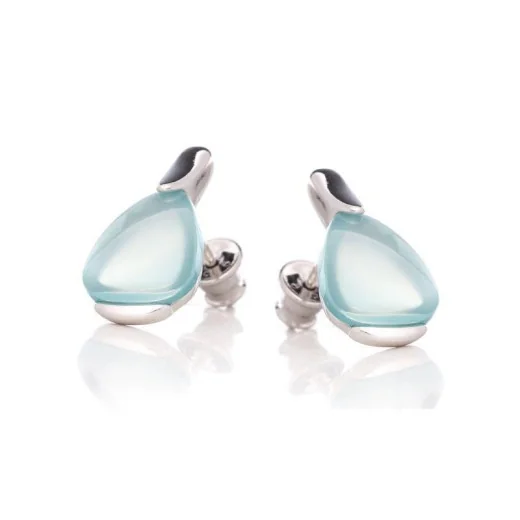 Stud earrings with natural aqua tinted agate, in 925 rhodium silver