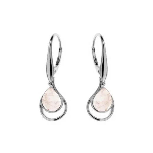 Earrings with natural rose quartz, in 925 rhodium silver