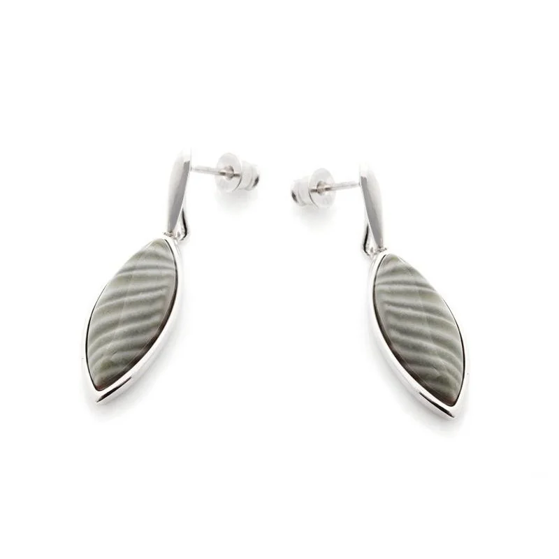 Earrings with natural multi-colored striped flint, in 925 rhodium silver