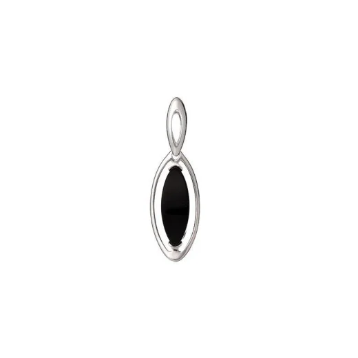 Pendant with natural tinted black agate navette, 925 silver, height 4 cm