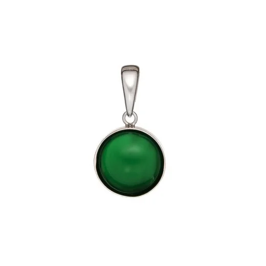 Round pendant with round tinted green agate, 925 silver, height 1.2+1.1 cm