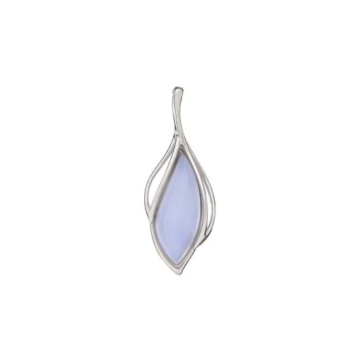 Pendant with blue lace agate navette, in rhodium-plated silver 925, height 3.5 cm