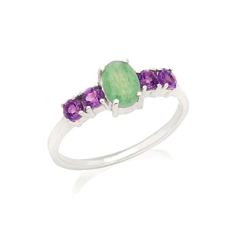 Ring with aventurine and amethyst, in rhodium-plated silver 925