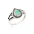 Drop ring with emerald and spinel, in 925 rhodium silver