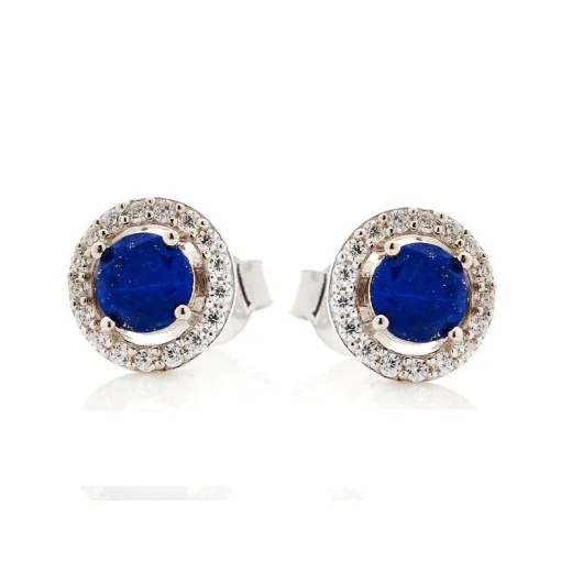 Earrings with lapis lazuli and zirconium oxide, in rhodium-plated silver 925