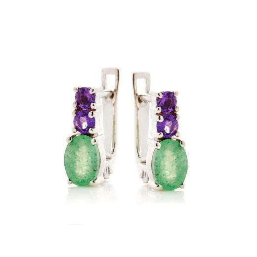 Earrings with aventurine and amethyst, in rhodium-plated silver 925