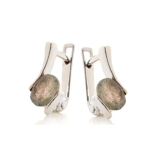 Earrings with natural multi-colored labradorite, in 925 rhodium silver