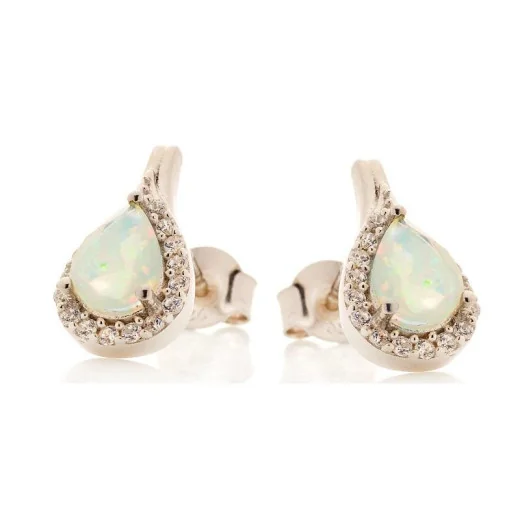 Drop earrings with opal and zirconium oxide, in rhodium-plated 925 silver