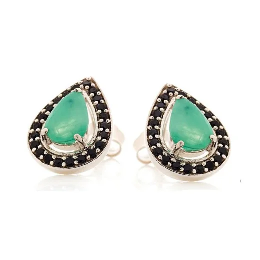 Drop earrings with emerald and spinel, in rhodium-plated silver 925