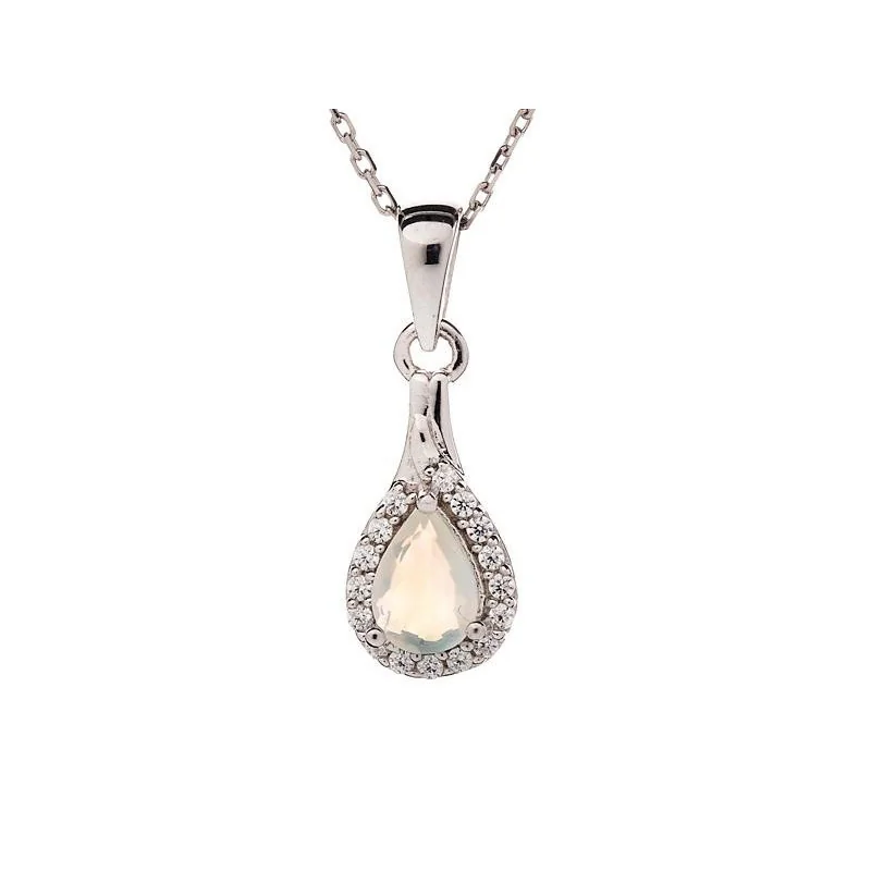 Drop pendant with opal and zirconium oxide, in rhodium-plated silver 925