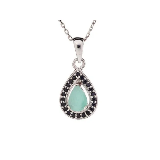 Drop pendant with emerald and spinel, in rhodium-plated silver 925