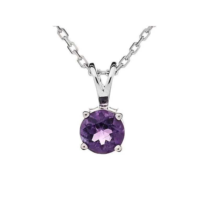 Round pendant with natural round purple amethyst, in 925 rhodium silver