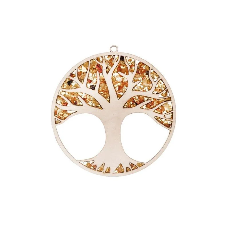 Tree of life charging and decoration plate with birch and amber, 11 cm