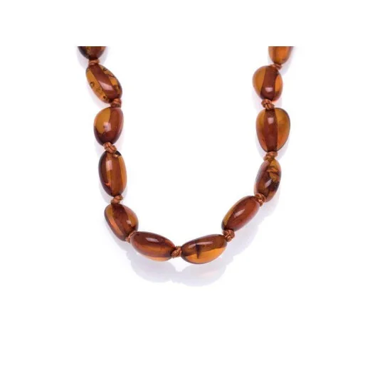 Children's necklace with olive cognac amber, screw clasp, length 32 - 33 cm