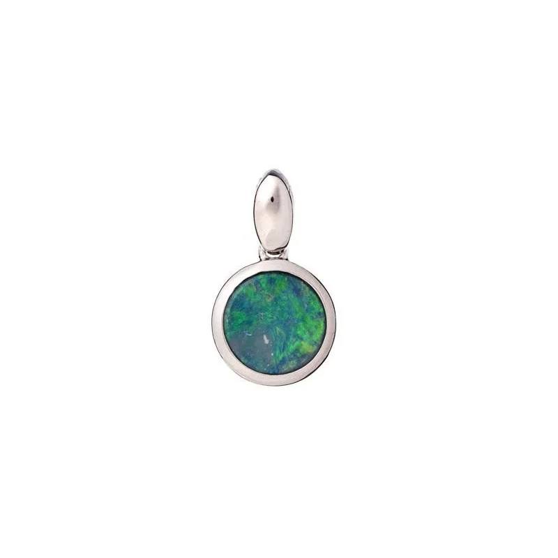 Round pendant with blue opal doublet, in rhodium-plated silver 925, diameter 1+0.7 cm